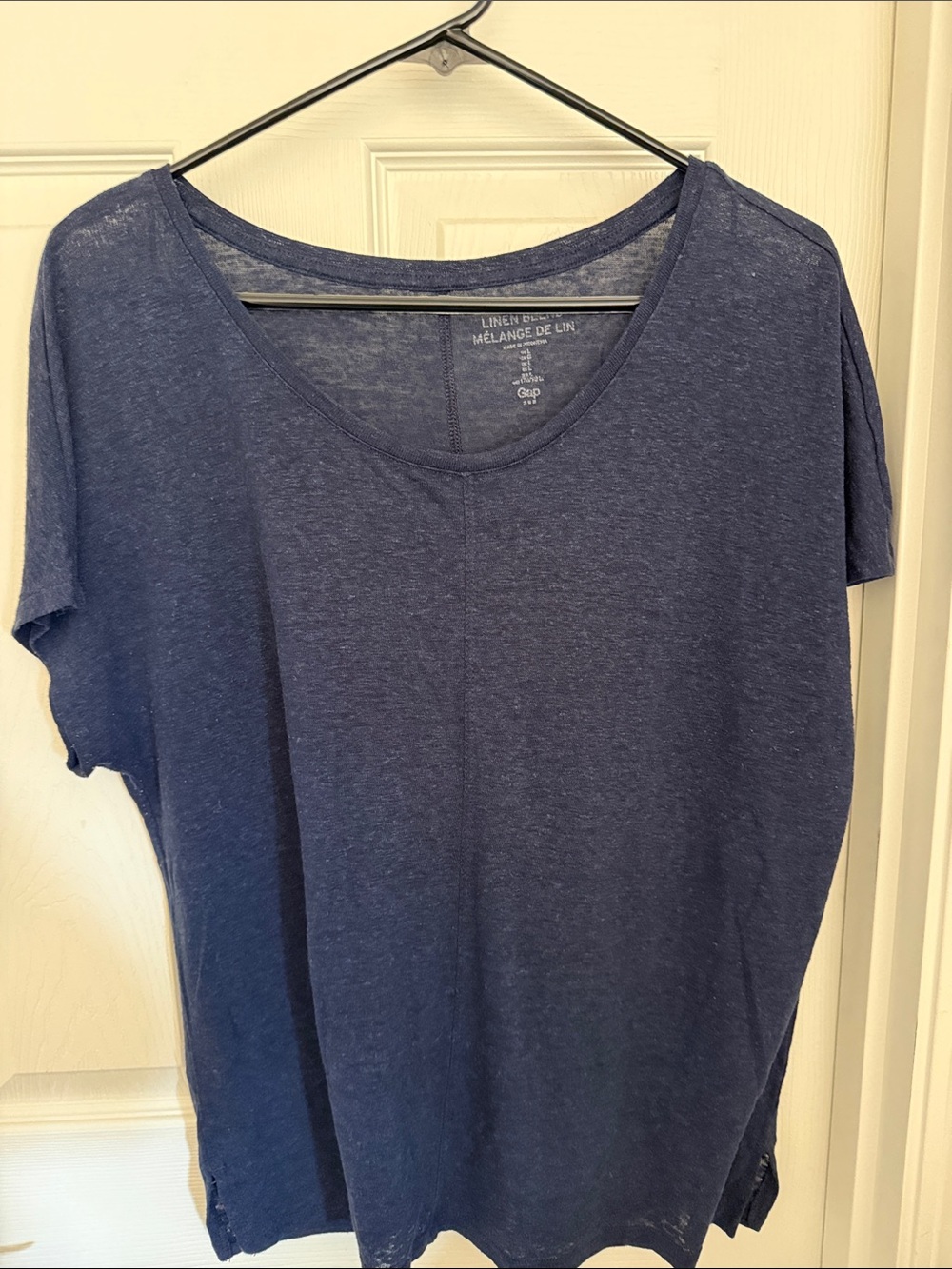 GAP Navy Linen-Blend Scoop Neck Short Sleeve Top